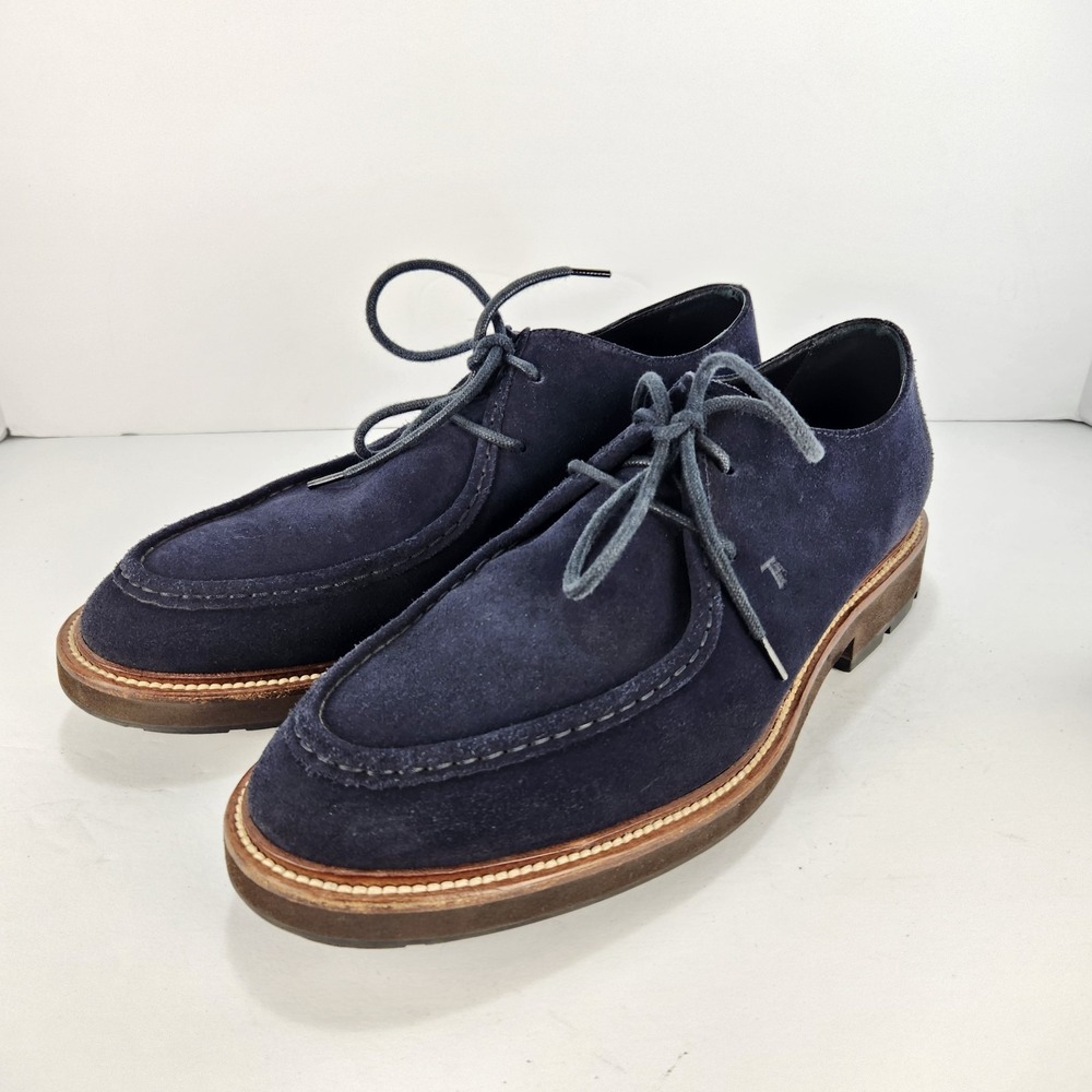 Tod's POL.Basso Men's Blue Suede Oxford Dress‎ Shoes Size 9